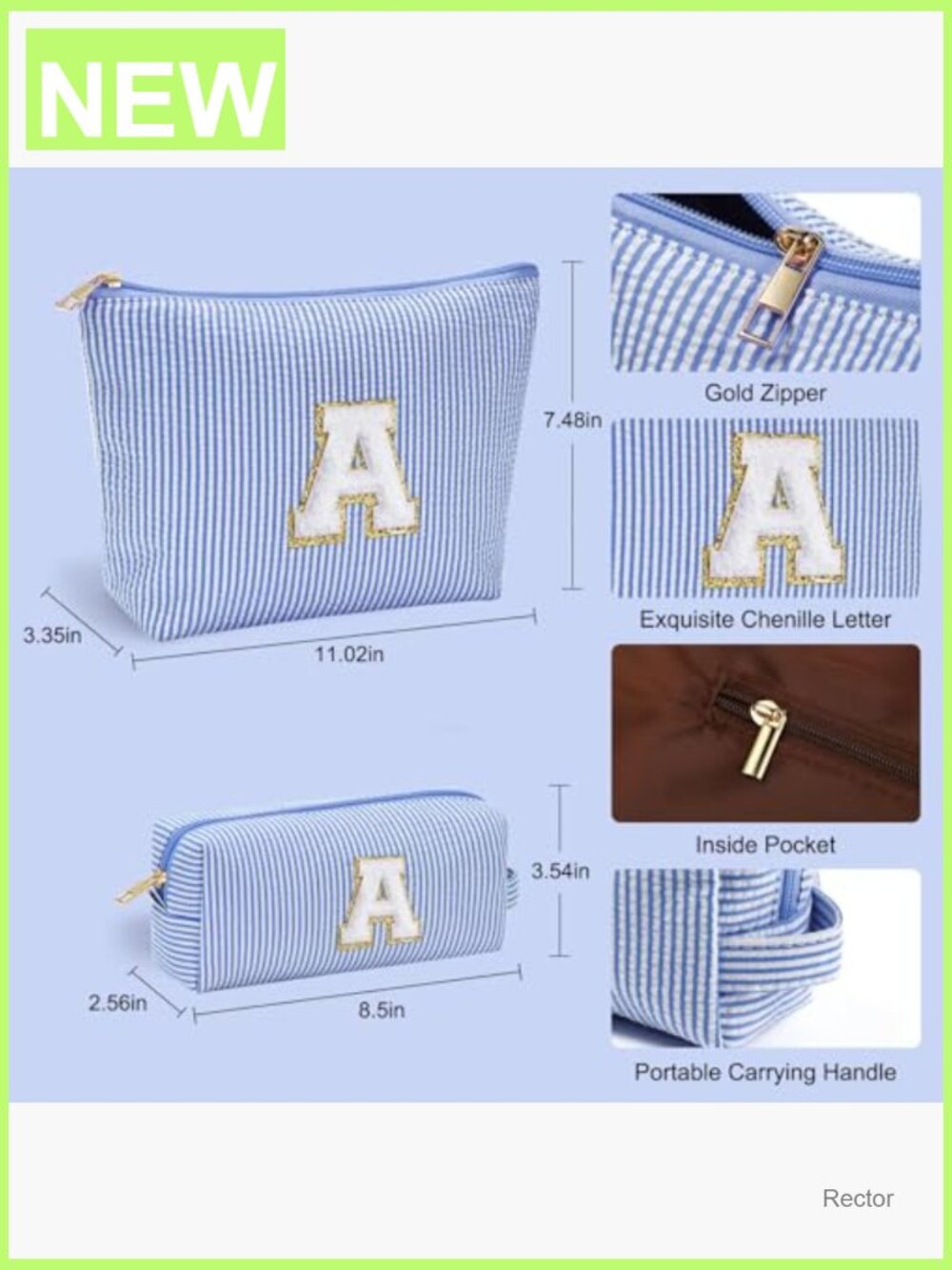 Initial Cosmetic Bag Travel Toiletry Pouch with Chenille Letter - Picture 3 of 6